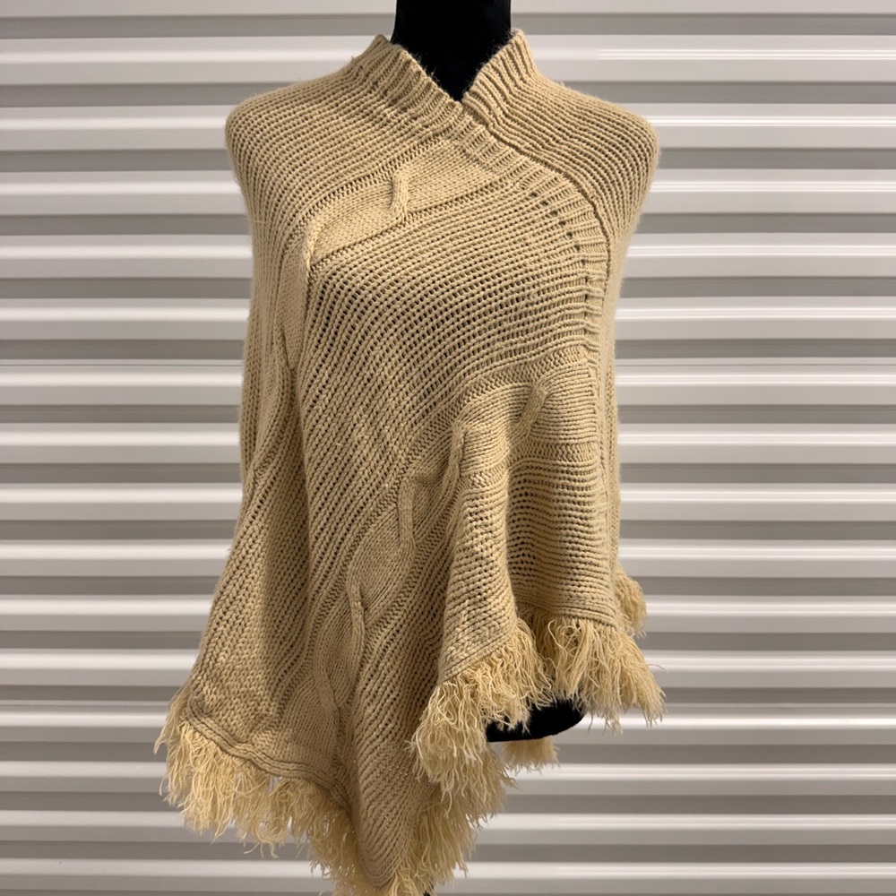 Elegant Cream Knit Sweater Poncho